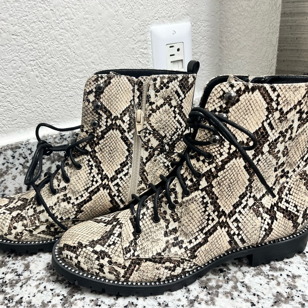 Express Cream and Black Combat Boots